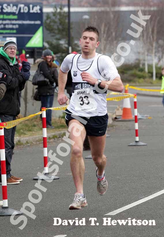 Marc Fenwick (Tyne Bridge) leading after the first leg of the senior mens Elswick Road Relays.